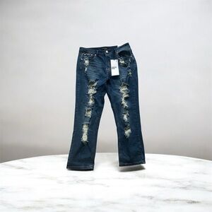 🔥2/$20🔥Almost Famous Dark Blue Distressed MomJeans